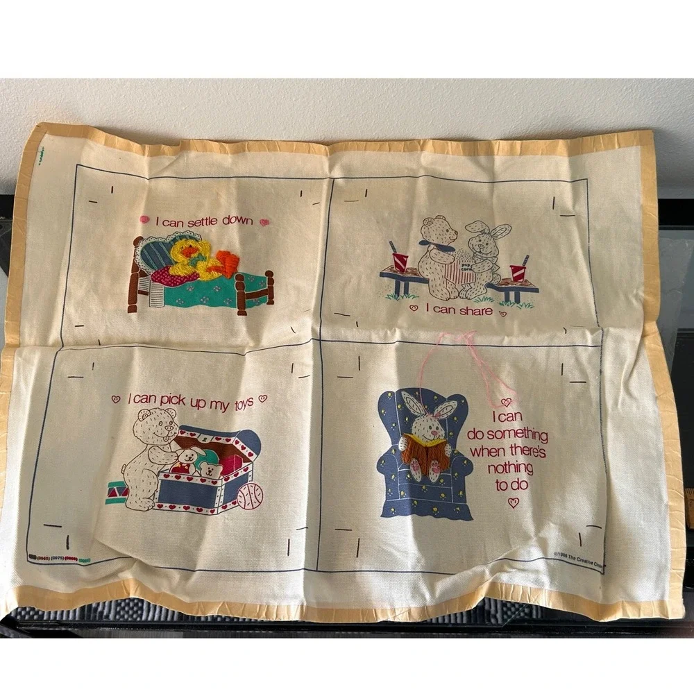 Vintage 1988 The Creative Circle I Can Embroidery Kit Bears Bunny Duck Nursery
